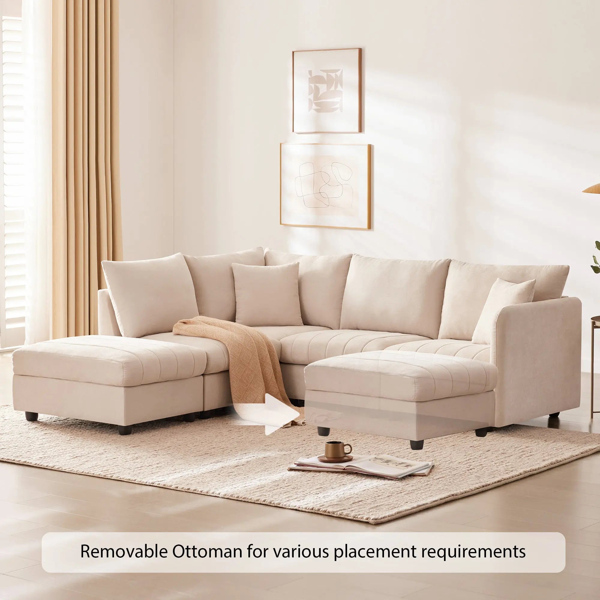 Bellemave® 89" L - Shaped Modern Sectional Sofa with Vertical Stripes,2 Pillows and Convertible Ottoman - Bellemave
