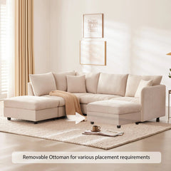 Bellemave® 89" L - Shaped Modern Sectional Sofa with Vertical Stripes,2 Pillows and Convertible Ottoman - Bellemave