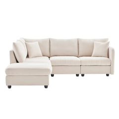 Bellemave® 89" L - Shaped Modern Sectional Sofa with Vertical Stripes,2 Pillows and Convertible Ottoman - Bellemave