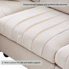 Bellemave® 89" L - Shaped Modern Sectional Sofa with Vertical Stripes,2 Pillows and Convertible Ottoman - Bellemave
