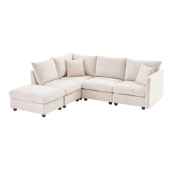 Bellemave® 89" L - Shaped Modern Sectional Sofa with Vertical Stripes,2 Pillows and Convertible Ottoman - Bellemave