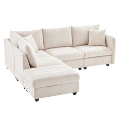 Bellemave® 89" L - Shaped Modern Sectional Sofa with Vertical Stripes,2 Pillows and Convertible Ottoman - Bellemave