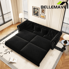 Bellemave® 89" Velvet Pull Out Sofa Bed - 3 - in - 1 Convertible Sleeper Sofa with Ottoman, Button Tufted Chesterfield Sofa - Bellemave