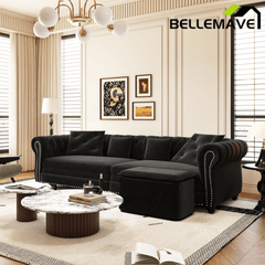 Bellemave® 89" Velvet Pull Out Sofa Bed - 3 - in - 1 Convertible Sleeper Sofa with Ottoman, Button Tufted Chesterfield Sofa - Bellemave