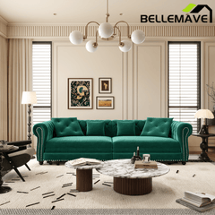 Bellemave® 89" Velvet Pull Out Sofa Bed - 3 - in - 1 Convertible Sleeper Sofa with Ottoman, Button Tufted Chesterfield Sofa - Bellemave