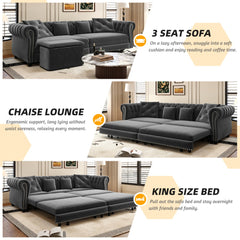 Bellemave® 89" Velvet Pull Out Sofa Bed - 3 - in - 1 Convertible Sleeper Sofa with Ottoman, Button Tufted Chesterfield Sofa - Bellemave