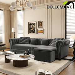 Bellemave® 89" Velvet Pull Out Sofa Bed - 3 - in - 1 Convertible Sleeper Sofa with Ottoman, Button Tufted Chesterfield Sofa - Bellemave