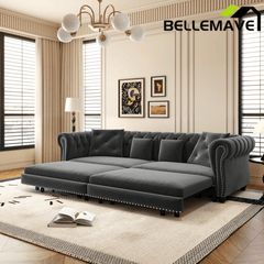 Bellemave® 89" Velvet Pull Out Sofa Bed - 3 - in - 1 Convertible Sleeper Sofa with Ottoman, Button Tufted Chesterfield Sofa - Bellemave