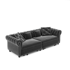 Bellemave® 89" Velvet Pull Out Sofa Bed - 3 - in - 1 Convertible Sleeper Sofa with Ottoman, Button Tufted Chesterfield Sofa - Bellemave