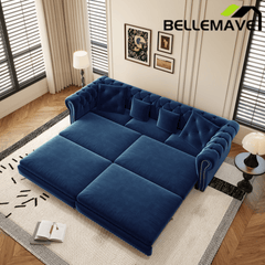 Bellemave® 89" Velvet Pull Out Sofa Bed - 3 - in - 1 Convertible Sleeper Sofa with Ottoman, Button Tufted Chesterfield Sofa - Bellemave