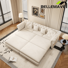 Bellemave® 89" Velvet Pull Out Sofa Bed - 3 - in - 1 Convertible Sleeper Sofa with Ottoman, Button Tufted Chesterfield Sofa - Bellemave