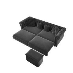 Bellemave® 89" Velvet Pull Out Sofa Bed - 3 - in - 1 Convertible Sleeper Sofa with Ottoman, Button Tufted Chesterfield Sofa - Bellemave
