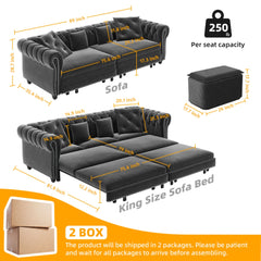Bellemave® 89" Velvet Pull Out Sofa Bed - 3 - in - 1 Convertible Sleeper Sofa with Ottoman, Button Tufted Chesterfield Sofa - Bellemave