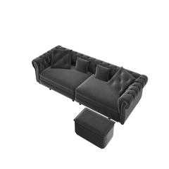 Bellemave® 89" Velvet Pull Out Sofa Bed - 3 - in - 1 Convertible Sleeper Sofa with Ottoman, Button Tufted Chesterfield Sofa - Bellemave