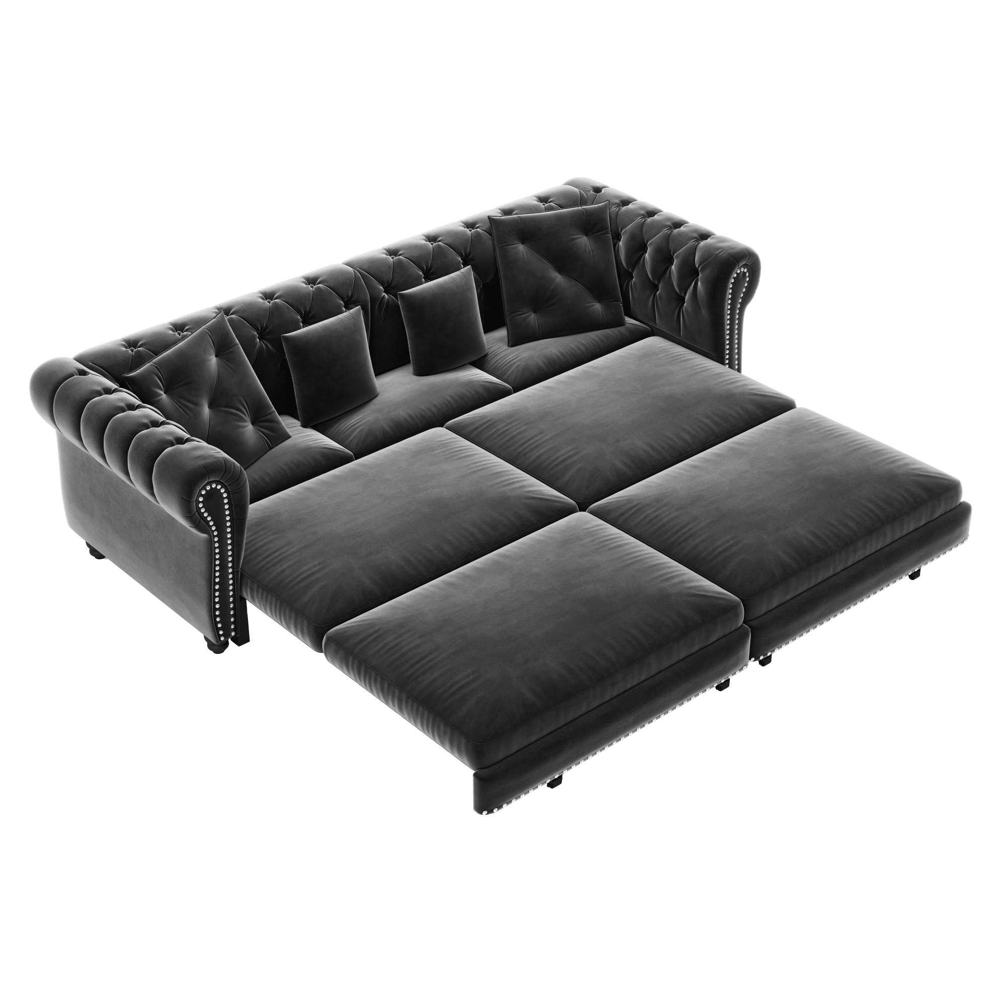 Bellemave® 89" Velvet Pull Out Sofa Bed - 3 - in - 1 Convertible Sleeper Sofa with Ottoman, Button Tufted Chesterfield Sofa - Bellemave