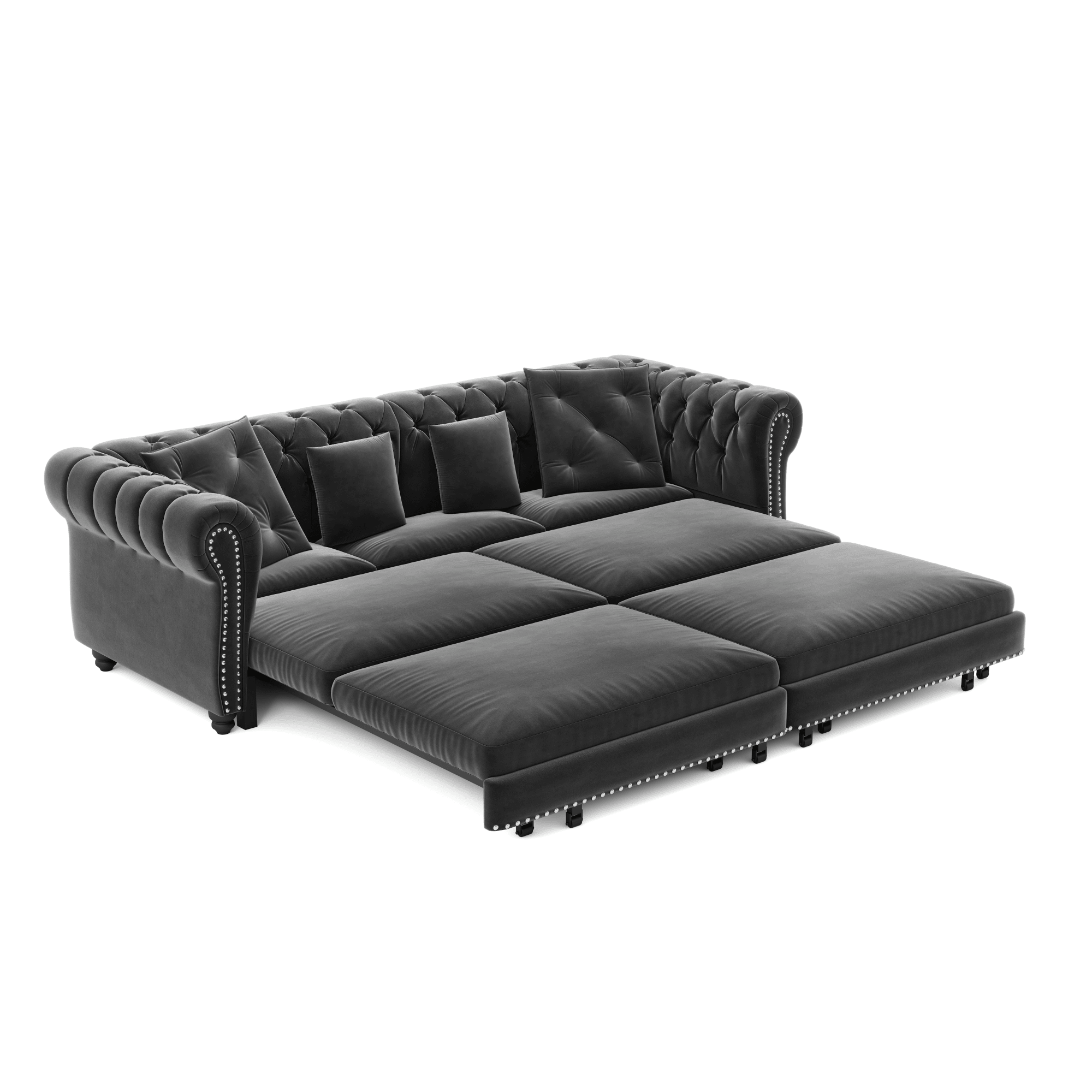 Bellemave® 89" Velvet Pull Out Sofa Bed - 3 - in - 1 Convertible Sleeper Sofa with Ottoman, Button Tufted Chesterfield Sofa - Bellemave