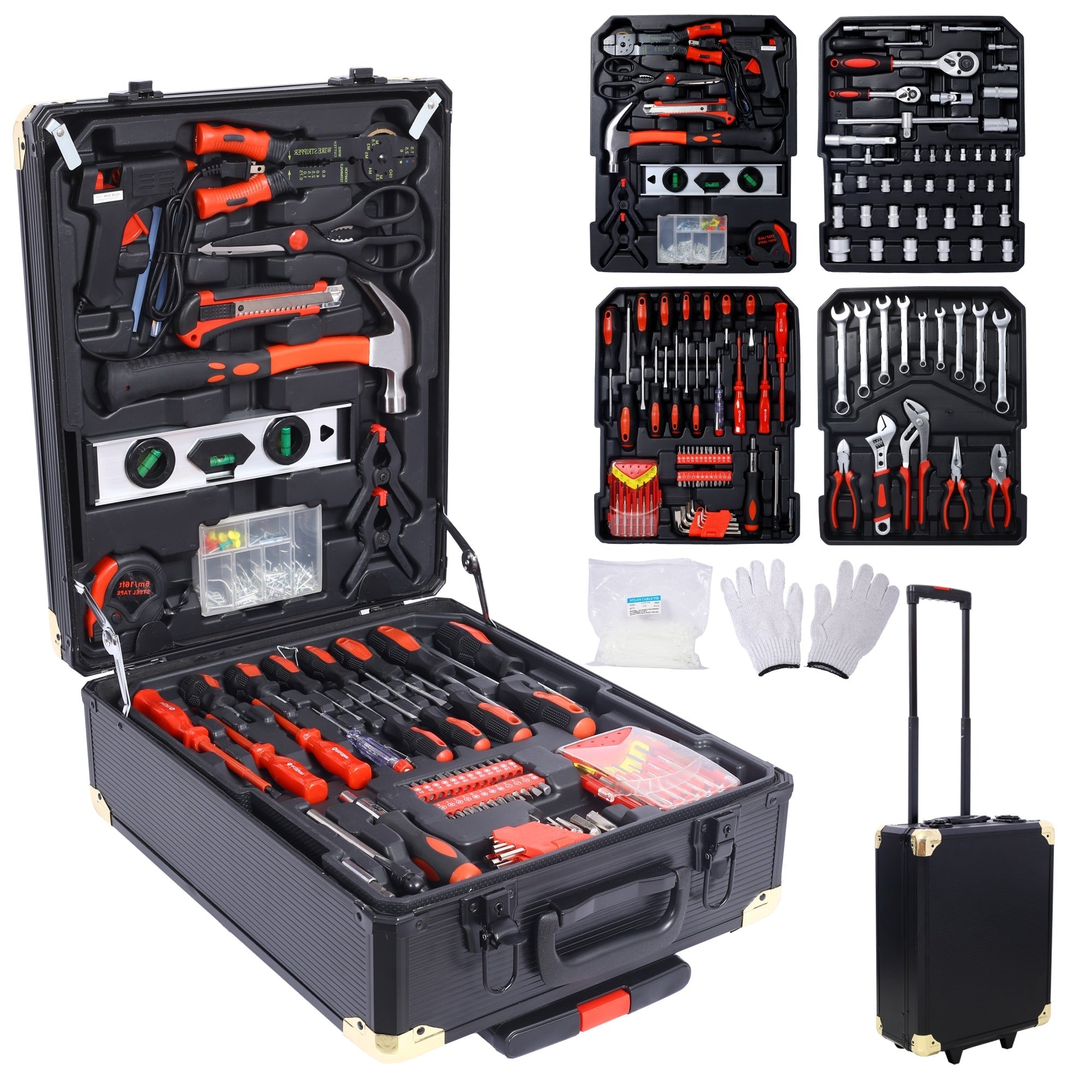 Bellemave® 899pcs Home Repair Tool Set Kit for Men, Toolbox Storage Case with 4 Drawers, General Household Tool Kit with Rolling Tool Box, Tool Set Kit - Bellemave