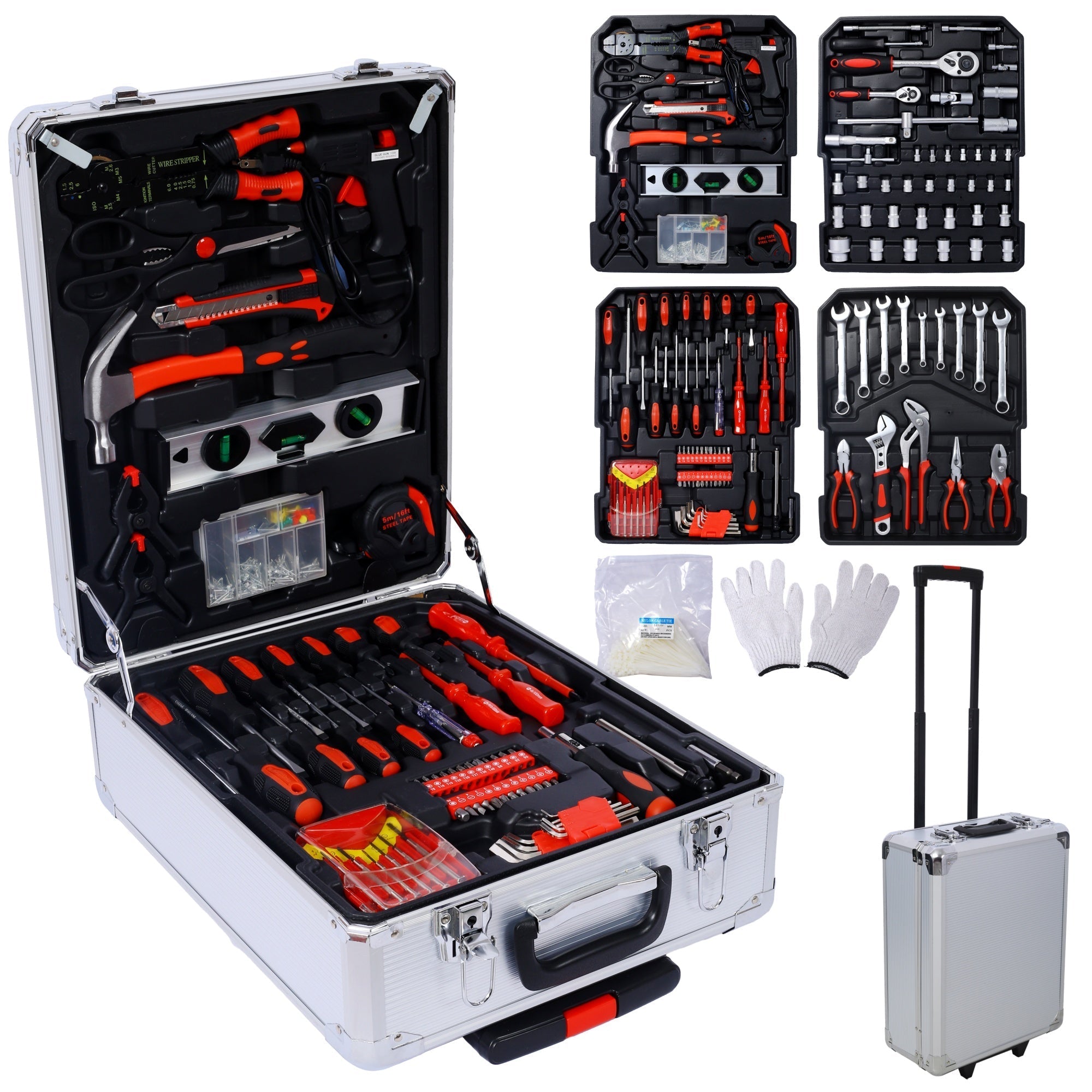 Bellemave® 899pcs Home Repair Tool Set Kit for Men, Toolbox Storage Case with 4 Drawers, General Household Tool Kit with Rolling Tool Box, Tool Set Kit - Bellemave