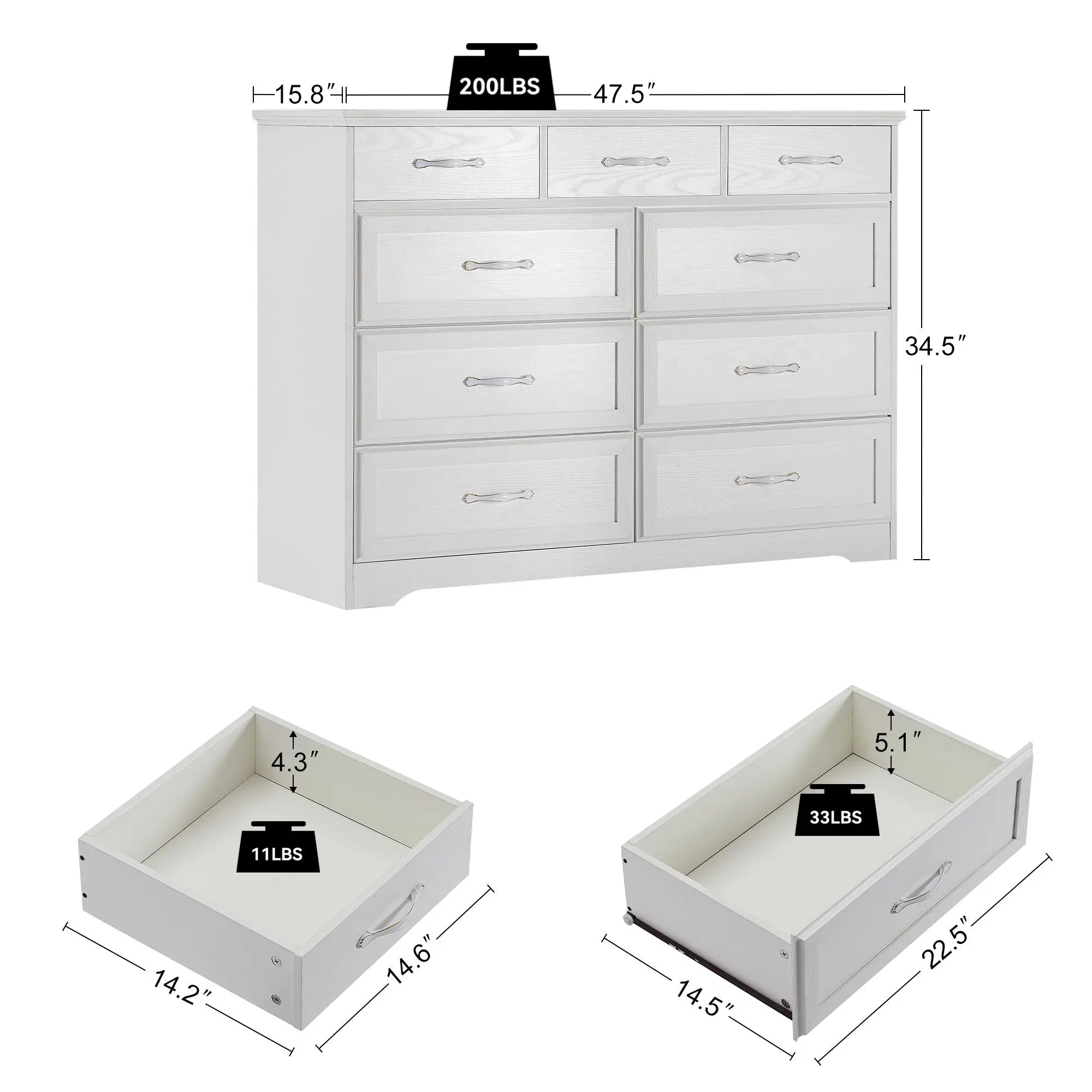 Bellemave® 9 Drawer Long Dresser with Antique Handles - Bellemave