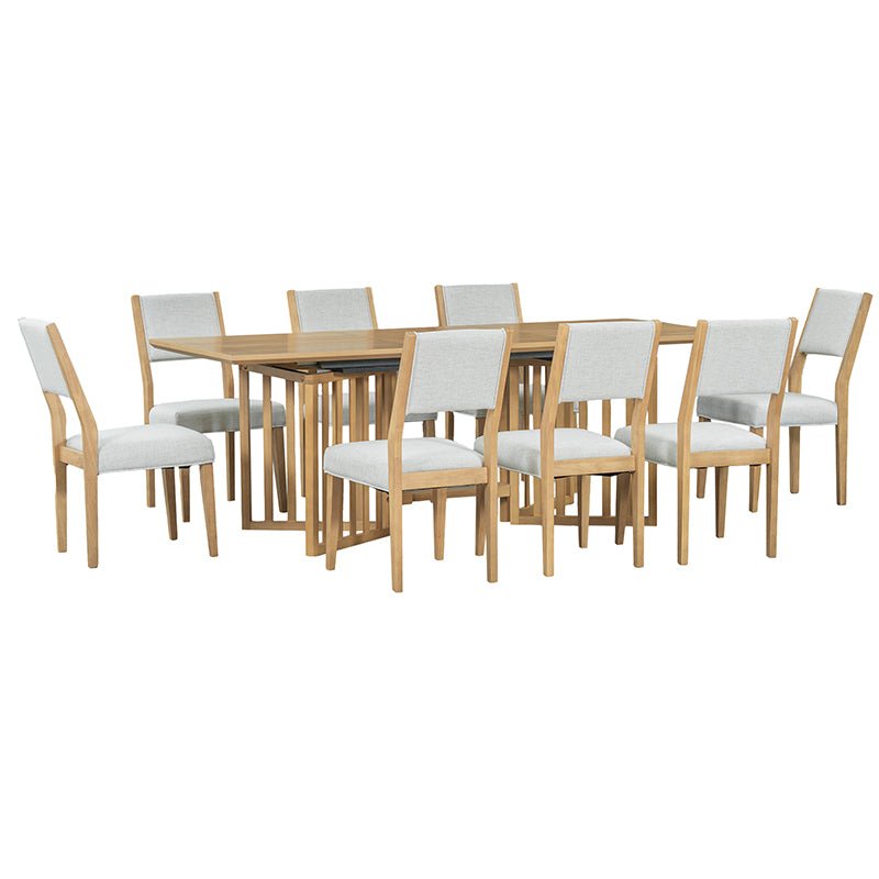 Bellemave® 9 - Piece Farmhouse 83.9" Extendable Dining Table Set with 2 12 - inch Removable Leaves and 8 Upholstered Dining Chairs - Bellemave