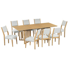 Bellemave® 9 - Piece Farmhouse 83.9" Extendable Dining Table Set with 2 12 - inch Removable Leaves and 8 Upholstered Dining Chairs - Bellemave