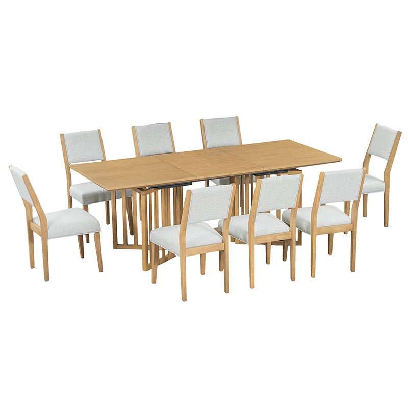 Bellemave® 9 - Piece Farmhouse 83.9" Extendable Dining Table Set with 2 12 - inch Removable Leaves and 8 Upholstered Dining Chairs - Bellemave