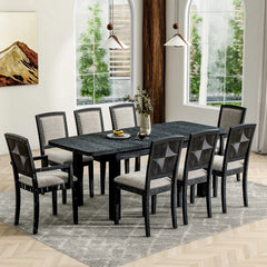 Bellemave® 9 - Pieces Rustic Extendable Dining Table Set with Removable Leaf , 6 Upholstered Armless Dining Chairs and 2 Padded Arm Chairs - Bellemave
