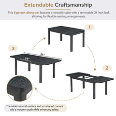 Bellemave® 9 - Pieces Rustic Extendable Dining Table Set with Removable Leaf , 6 Upholstered Armless Dining Chairs and 2 Padded Arm Chairs - Bellemave