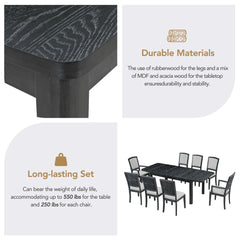Bellemave® 9 - Pieces Rustic Extendable Dining Table Set with Removable Leaf , 6 Upholstered Armless Dining Chairs and 2 Padded Arm Chairs - Bellemave