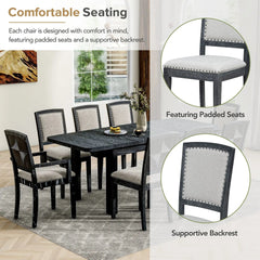 Bellemave® 9 - Pieces Rustic Extendable Dining Table Set with Removable Leaf , 6 Upholstered Armless Dining Chairs and 2 Padded Arm Chairs - Bellemave