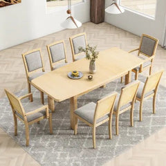 Bellemave® 9 - Pieces Rustic Extendable Dining Table Set with Removable Leaf , 6 Upholstered Armless Dining Chairs and 2 Padded Arm Chairs - Bellemave