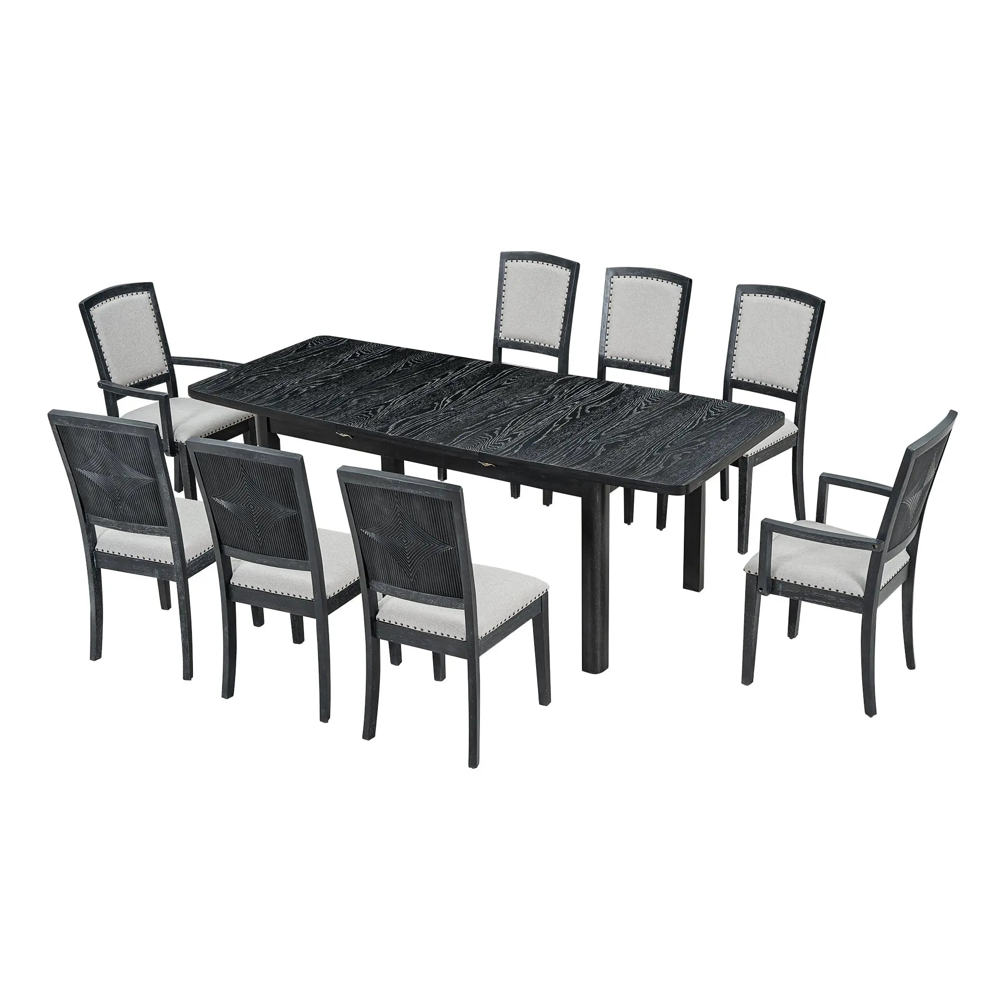 Bellemave® 9 - Pieces Rustic Extendable Dining Table Set with Removable Leaf , 6 Upholstered Armless Dining Chairs and 2 Padded Arm Chairs - Bellemave