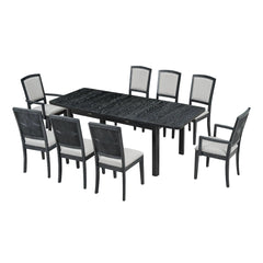 Bellemave® 9 - Pieces Rustic Extendable Dining Table Set with Removable Leaf , 6 Upholstered Armless Dining Chairs and 2 Padded Arm Chairs - Bellemave