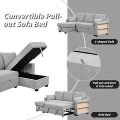 Bellemave® 90" L - Shaped Couch Convertible Sofa Bed with Storage Chaise, Storage Racks and USB Ports - Bellemave