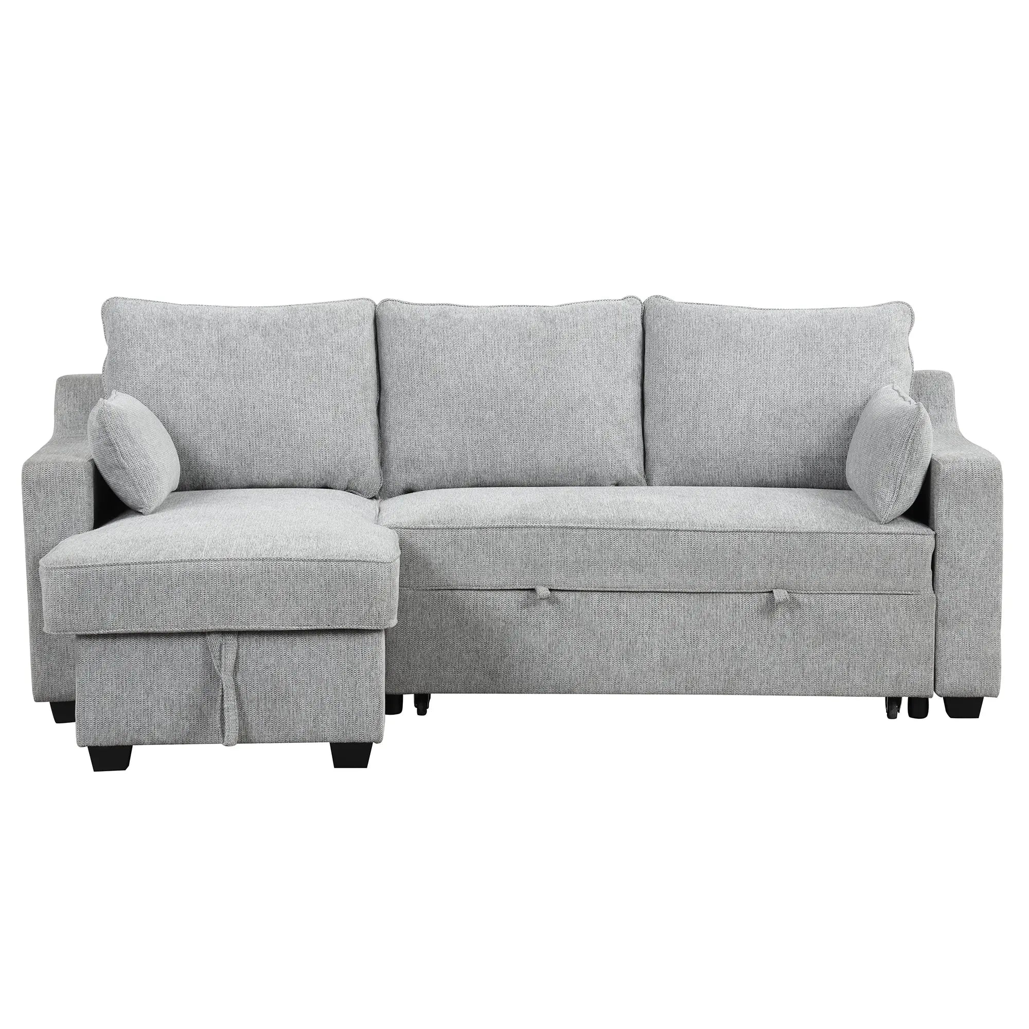 Bellemave® 90" L - Shaped Couch Convertible Sofa Bed with Storage Chaise, Storage Racks and USB Ports - Bellemave