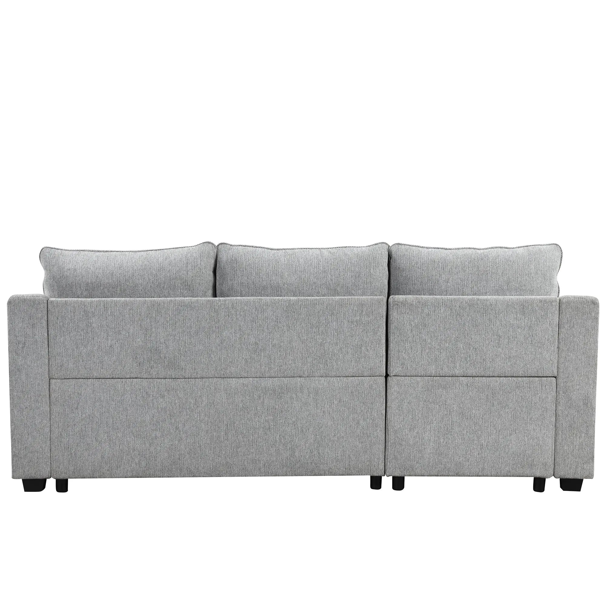 Bellemave® 90" L - Shaped Couch Convertible Sofa Bed with Storage Chaise, Storage Racks and USB Ports - Bellemave