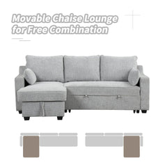 Bellemave® 90" L - Shaped Couch Convertible Sofa Bed with Storage Chaise, Storage Racks and USB Ports - Bellemave