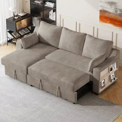 Bellemave® 90" L - Shaped Couch Convertible Sofa Bed with Storage Chaise, Storage Racks and USB Ports - Bellemave