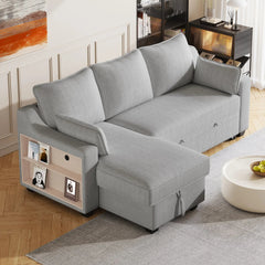 Bellemave® 90" L - Shaped Couch Convertible Sofa Bed with Storage Chaise, Storage Racks and USB Ports - Bellemave