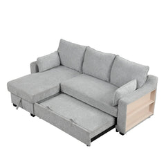 Bellemave® 90" L - Shaped Couch Convertible Sofa Bed with Storage Chaise, Storage Racks and USB Ports - Bellemave