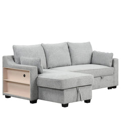 Bellemave® 90" L - Shaped Couch Convertible Sofa Bed with Storage Chaise, Storage Racks and USB Ports - Bellemave
