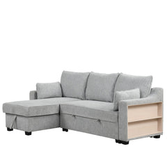 Bellemave® 90" L - Shaped Couch Convertible Sofa Bed with Storage Chaise, Storage Racks and USB Ports - Bellemave