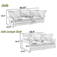 Bellemave® 90.55" Modern Comfy Upholstered Sofa Cloud Couch with Multiple Large Soft Pillows,Convertible Deep Seat Chaise Longue - Bellemave