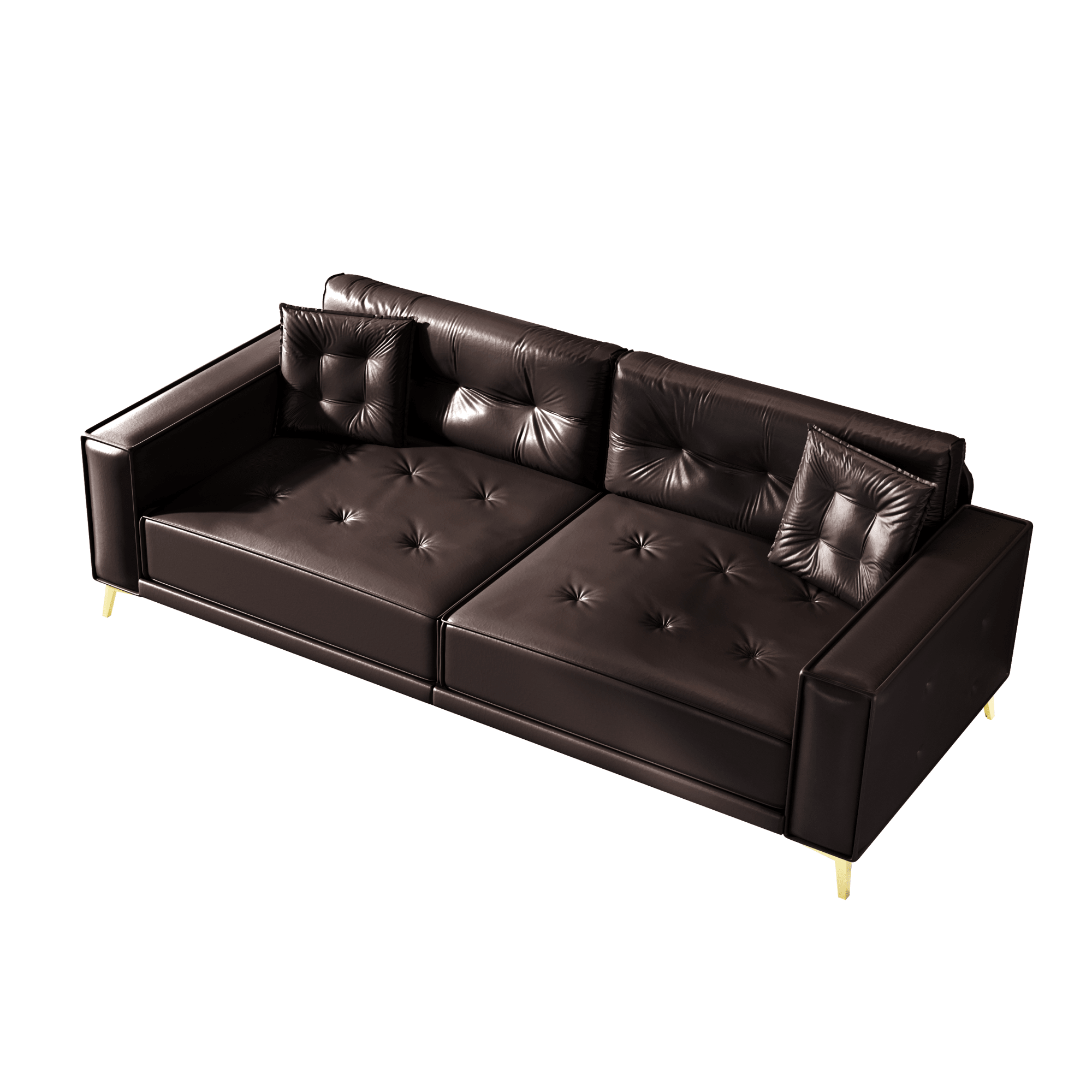 Bellemave® 92.1'' Pull Out Sofa Bed King, Faux Leather Futon Couch, 3 - in - 1 Convertible Sleeper Sofa with Tufted Back, Gold Furniture Legs, Deep Loveseat for Living Room, Apartment, Office - Bellemave