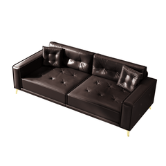 Bellemave® 92.1'' Pull Out Sofa Bed King, Faux Leather Futon Couch, 3 - in - 1 Convertible Sleeper Sofa with Tufted Back, Gold Furniture Legs, Deep Loveseat for Living Room, Apartment, Office - Bellemave