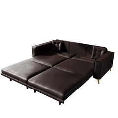 Bellemave® 92.1'' Pull Out Sofa Bed King, Faux Leather Futon Couch, 3 - in - 1 Convertible Sleeper Sofa with Tufted Back, Gold Furniture Legs, Deep Loveseat for Living Room, Apartment, Office - Bellemave