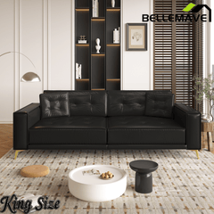 Bellemave® 92.1'' Pull Out Sofa Bed King, Faux Leather Futon Couch, 3 - in - 1 Convertible Sleeper Sofa with Tufted Back, Gold Furniture Legs, Deep Loveseat for Living Room, Apartment, Office - Bellemave
