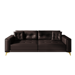 Bellemave® 92.1'' Pull Out Sofa Bed King, Faux Leather Futon Couch, 3 - in - 1 Convertible Sleeper Sofa with Tufted Back, Gold Furniture Legs, Deep Loveseat for Living Room, Apartment, Office - Bellemave