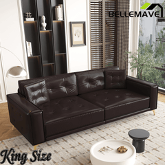 Bellemave® 92.1'' Pull Out Sofa Bed King, Faux Leather Futon Couch, 3 - in - 1 Convertible Sleeper Sofa with Tufted Back, Gold Furniture Legs, Deep Loveseat for Living Room, Apartment, Office - Bellemave