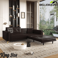 Bellemave® 92.1'' Pull Out Sofa Bed King, Faux Leather Futon Couch, 3 - in - 1 Convertible Sleeper Sofa with Tufted Back, Gold Furniture Legs, Deep Loveseat for Living Room, Apartment, Office - Bellemave